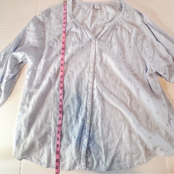 Old Navy Eyelet Embroidered Blouse XXL Light Blue Cotton Boho Peasant Top - Picture 4 of 8